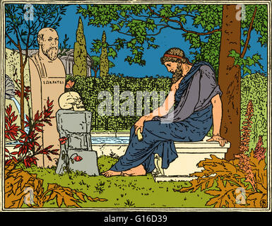 Platon en méditant sur l'immortalité avant Socrate, le papillon, du crâne et de pavot, environ 400 B.C. Plato (424/423-348/347) était un philosophe, mathématicien grec classique, élève de Socrate, auteur de dialogues philosophiques, et fondateur de l'Académie Banque D'Images