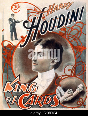 Intitulé : 'Harry Houdini, le roi de cartes' lithographie affiche créée par l'impression et la gravure National Company, 1895. Harry Houdini (Mars 24, 1874 - Octobre 31, 1926) était un Hungarian-American illusionniste et stunt performer, remarqué pour son sensationnel l'esca Banque D'Images