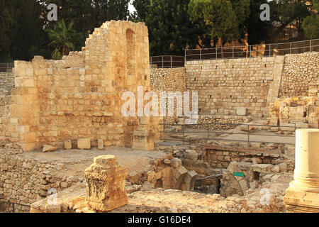 Ruines archéologiques excavés de la piscine de Béthesda et l'Église Byzantine. Situé dans le quartier musulman dans le vieux Jérusalem. Banque D'Images