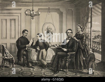 Intitulé : 'Le président Lincoln et le cercle de famille" sans date, aucun artiste crédité. Abraham Lincoln (12 février 1809 - 15 avril 1865) a été le 16e président des États-Unis, à partir de mars 1861 jusqu'à son assassinat en 1865. Il a conduit son pays à travers les Banque D'Images