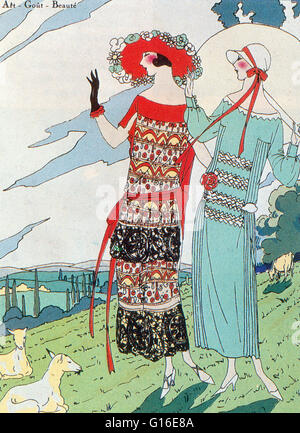 Intitulé : "Bernard & Cie robes d'été, l'illustration de mode, la technique de peinture au pochoir, 1923'. La mode est un élément distinctif et souvent tendance habituelle dans le style de robes d'une personne. C'est l'opinion dominante dans les styles de comportement et la toute nouvelle creations of textile Banque D'Images