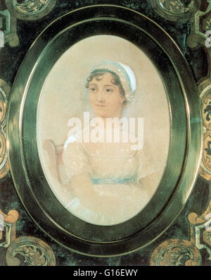 Portrait par Jane's sœur Cassandra. Jane Austen (16 décembre 1775 - 18 juillet 1817) est une romancière anglaise dont les œuvres de fiction romantique, situé au milieu de l'aristocratie terrienne, lui a valu une place comme l'un des écrivains les plus lus dans la littérature anglaise. Son Banque D'Images