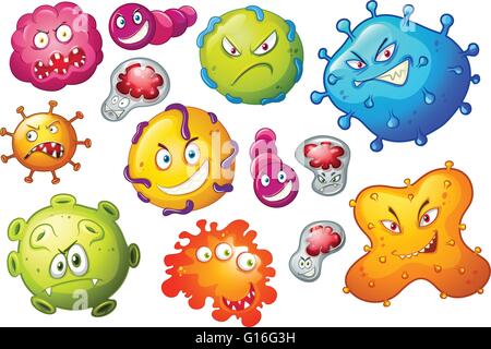Les bactéries avec des expressions faciales illustration Illustration de Vecteur