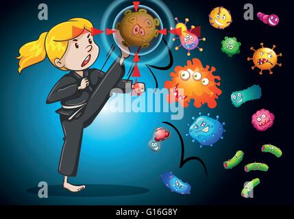 La lutte contre les bactéries fille avec illustration Illustration de Vecteur