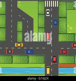 Vue de dessus de rue pleine de wagons illustration Illustration de Vecteur