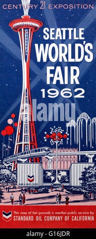 1962 illustration de la Foire mondiale de Seattle sur la couverture d'un Standard Oil de Californie parc d site Banque D'Images