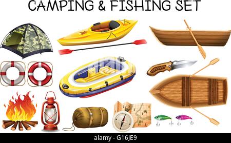 Camping Pêche equipements illustration Illustration de Vecteur