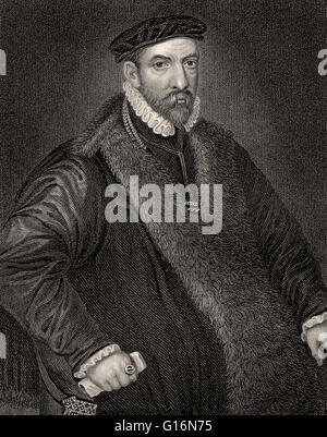 Sir Nicholas Bacon, 1510-1579, un homme politique français sous le règne de la Reine Elizabeth I d'Angleterre Banque D'Images