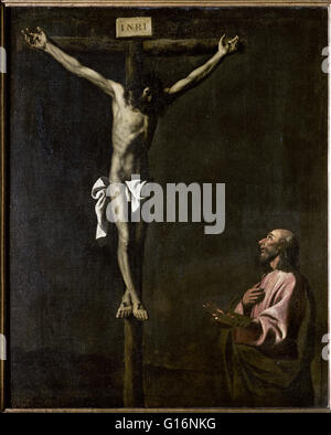 Francisco de Zurbaran (1598-1664). Peintre espagnol. Le Christ crucifié avec un peintre, ca. 1650. Musée du Prado. Madrid. L'Espagne. Banque D'Images