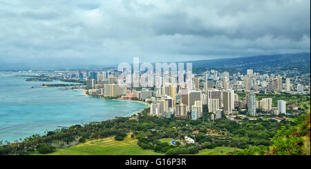 Vue panoramique vue sur Waikiki et Honolulu comme vu de Diamond Head Banque D'Images