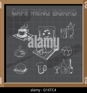 Café à la main des signes et de l'alimentation conseil menu collection on chalkboard Illustration de Vecteur