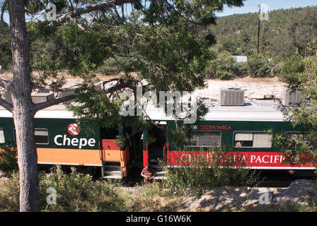 Les gens regardent par EL Chepe train près de Creel le cuivre dans les canyons, l'état de Chihuahua, Mexique Banque D'Images