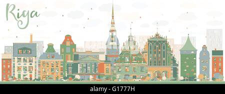 Abstract Riga Skyline avec repères de couleur. Vector Illustration. Les voyages d'affaires et tourisme Concept avec des bâtiments historiques. Illustration de Vecteur