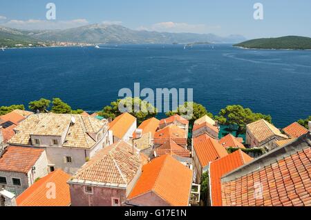 Korcula en île de Korcula en Croatie. Birdview à partir de la cathédrale de St Marc Banque D'Images