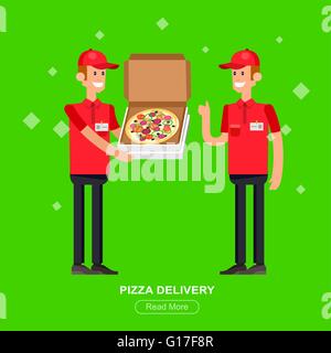 Caricature de livraison de pizza guy Illustration de Vecteur