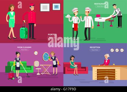 Le personnel de l'hôtel et service Illustration de Vecteur