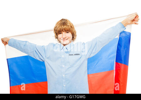 Photo de Woman waving drapeau russe Banque D'Images