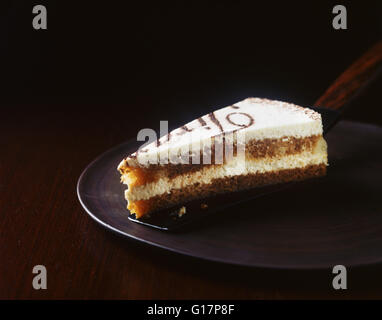 Tranche de gâteau tiramisu à la plaque sur le serveur Banque D'Images