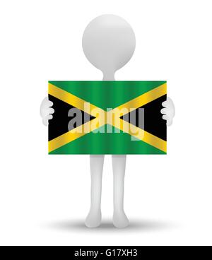 3d petit homme tenant un drapeau de la Jamaïque Illustration de Vecteur