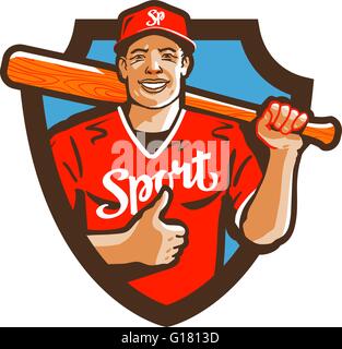 Joueur de baseball logo vector sport ou icône de mascotte. Illustration de Vecteur