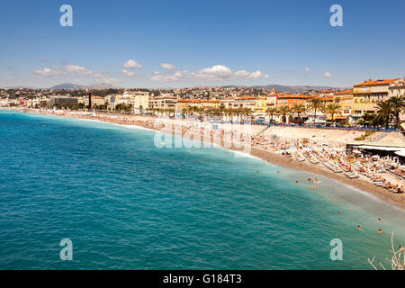 Baie des Anges, Promenade des Anglais, et de la plage, Nice, Côte d'Azur, France Banque D'Images