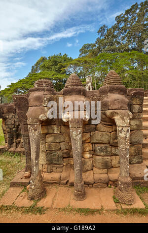 Terrasse des éléphants à Angkor Thom, au Cambodge Banque D'Images