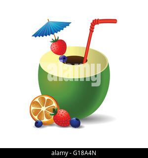 Noix de coco fraîche à boire avec une paille Illustration de Vecteur