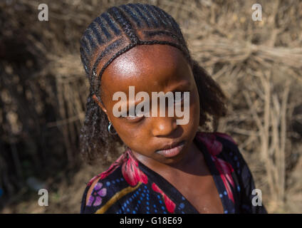 Fille de l'Oromo, avec une belle coiffure, région d'Amhara, Ethiopie, Artuma Banque D'Images