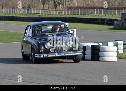 Jaguar Mk2 voiture de course sur la voie à Goodwood Banque D'Images