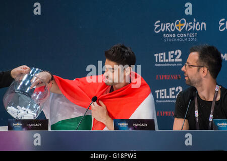 Stockholm, Suède. 10 mai 2016. Singer Freddie à partir de la Hongrie est l'un des 10 premiers finalistes de l'ESC. Credit : Stefan Crämer/Alamy Live News Banque D'Images