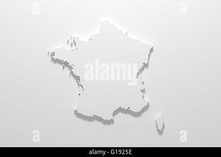 Le rendu 3D d'une carte de France sur fond blanc. Banque D'Images
