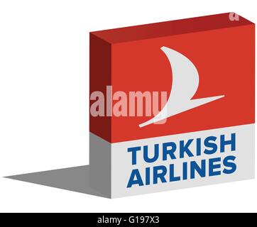 ISTANBUL, TURQUIE - août 06, 2015 : Turkish Airlines logotype dans la forme 3d et placé sur fond blanc. Turkish Airlines (Turk Illustration de Vecteur