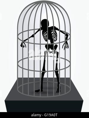 Image vectorielle - skeleton silhouette en cage en permanent posent isolé sur fond blanc Illustration de Vecteur