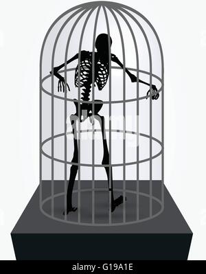 Image vectorielle - skeleton silhouette en cage en permanent posent isolé sur fond blanc Illustration de Vecteur