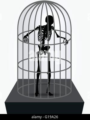 Image vectorielle - skeleton silhouette en cage en permanent posent isolé sur fond blanc Illustration de Vecteur