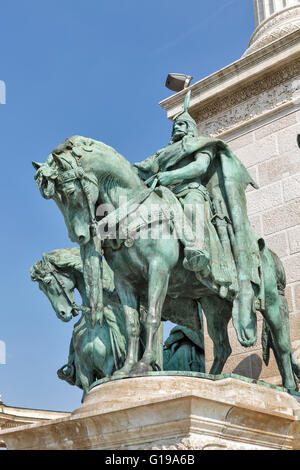 Arpad King Memorial statue sur les objectifs du Millénaire à Budapest, Hongrie Banque D'Images