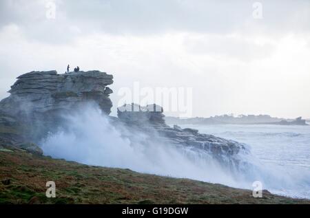 Bretagne Côte Ouest battues par Storm Imogen, France. Banque D'Images