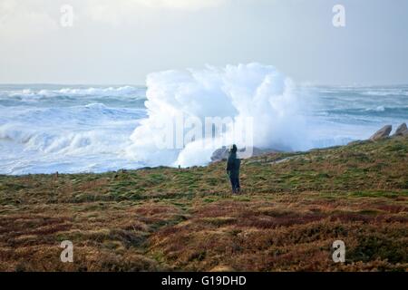 Bretagne Côte Ouest battues par Storm Imogen, France. Banque D'Images