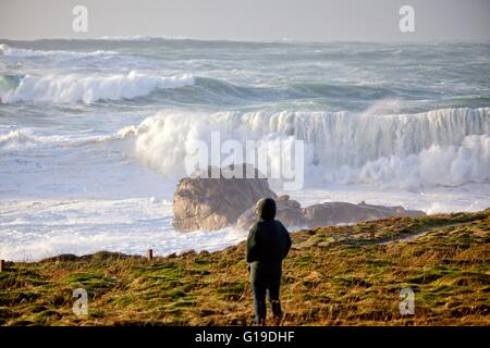 Bretagne Côte Ouest battues par Storm Imogen, France. Banque D'Images