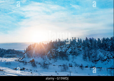 Beau paysage d'hiver avec des arbres couverts de neige Banque D'Images