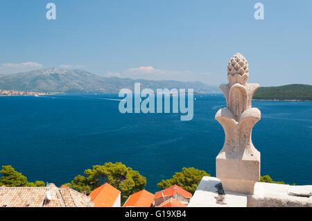 Korcula en île de Korcula en Croatie. Birdview à partir de la cathédrale de St Marc Banque D'Images