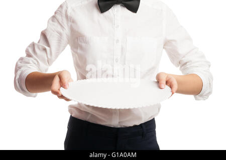 Close-up of waitress holding tray Banque D'Images