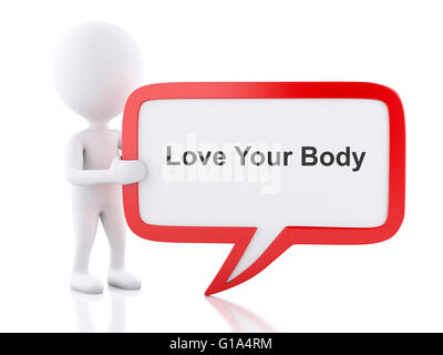 Moteur de rendu 3d image. Les blancs avec bulle qui dit aimer votre corps. Isolé sur fond blanc. Banque D'Images