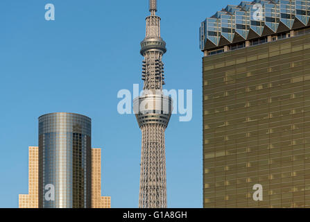 Bureau de quartier Sumida, Skytree Tower et siège Asahi building, Tokyo, Japon Banque D'Images