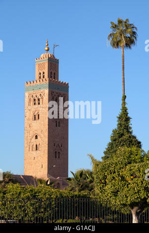 Minaret de la Mosquée Koutoubia, Marrakech, Maroc Banque D'Images