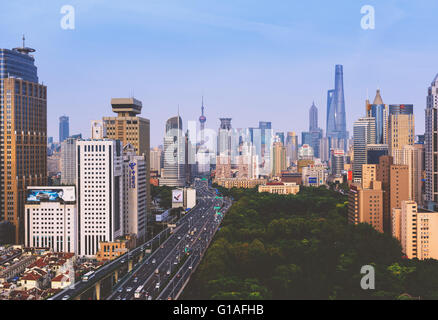 Vue aérienne d'un viaduc à Shanghai, Chine. Banque D'Images