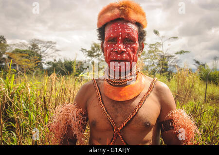 Membre de la tribu des Highlands à la Mt Hagen spectacle culturel en Papouasie Nouvelle Guinée Banque D'Images
