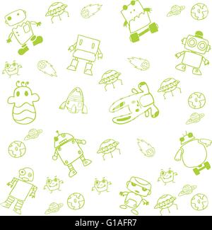 Robot vert art doodle Illustration de Vecteur
