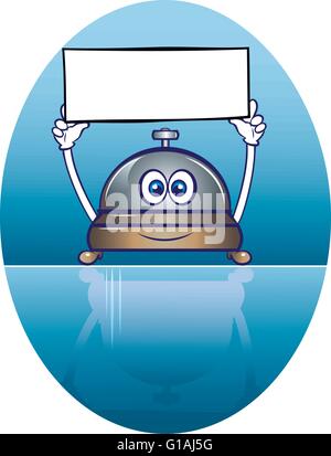 Vector illustration d'un mignon petit caractère bell service holding a blank signboard Illustration de Vecteur