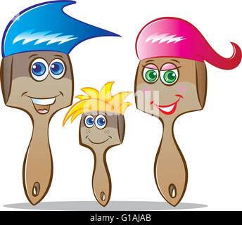 Vector illustration d'un heureux pinceau famille sur fond blanc Illustration de Vecteur
